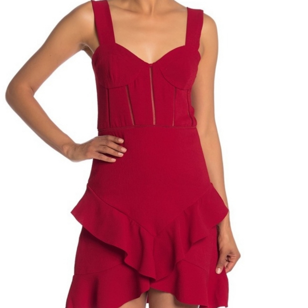 Bardot Esta Frill Red Ruffle Hem Dress